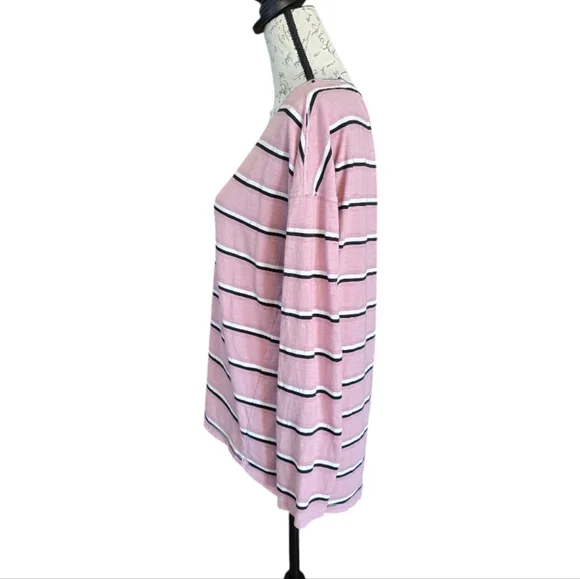 Tribal Pink Black White Stripe Long Sleeve Knit Top M - Picture 2 of 4